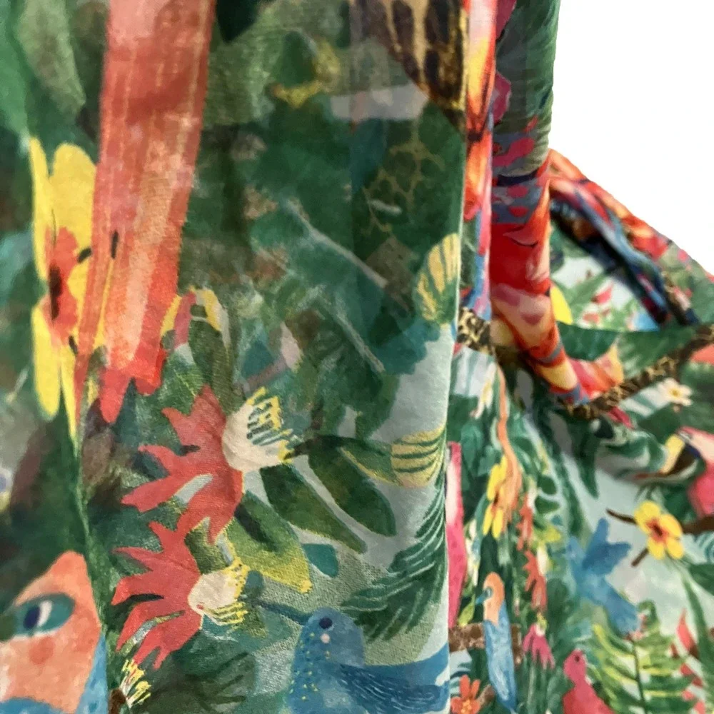 Antica Sartoria Giacomo Cinque Tropical Jungle Bird Scarf Shawl Wrap Green Red